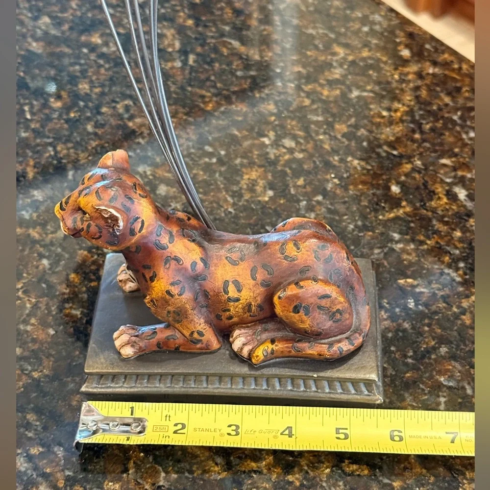 Vintage Leopard Cheetah Resin Figurine Wire Note/Photo/Card Holder